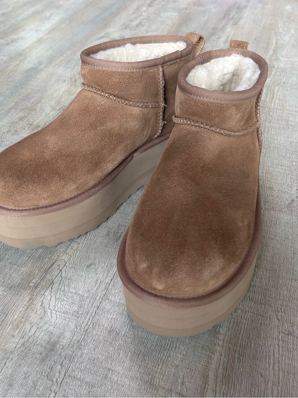 UGG Chestnut Suede Platform Ankle Booties